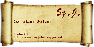 Szmetán Jolán névjegykártya